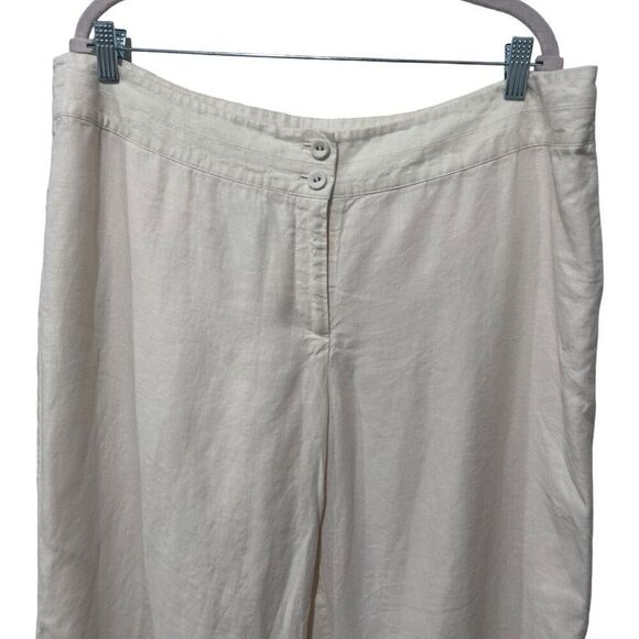 J. Jill Cream Linen Button Zip Fly Wide Leg Beachy Coastal Pants Size 18 Summer - Picture 8 of 16
